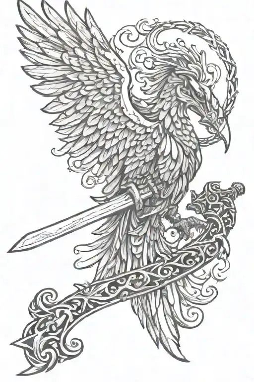 Pheonix Bird Wrapped Around A Sword