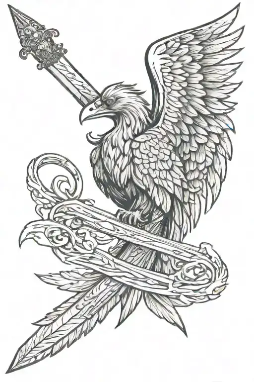 Sword Wrapped Around A Pheonix Bird