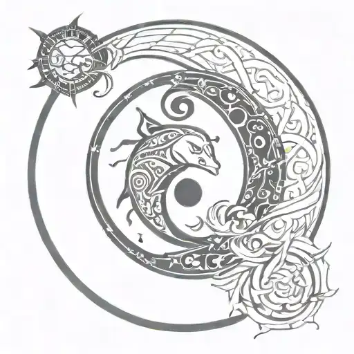Pisces Yin Yang With Sun And Moon