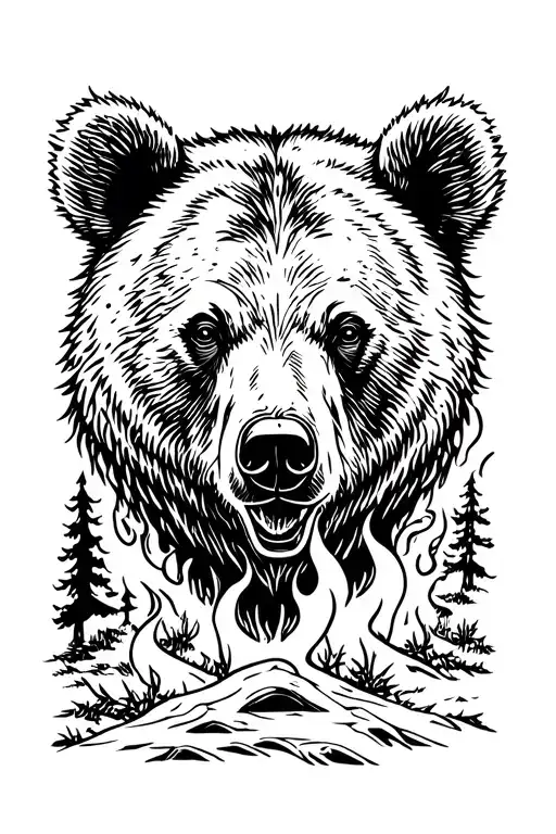 Black Bear In The Woods That Are Burning