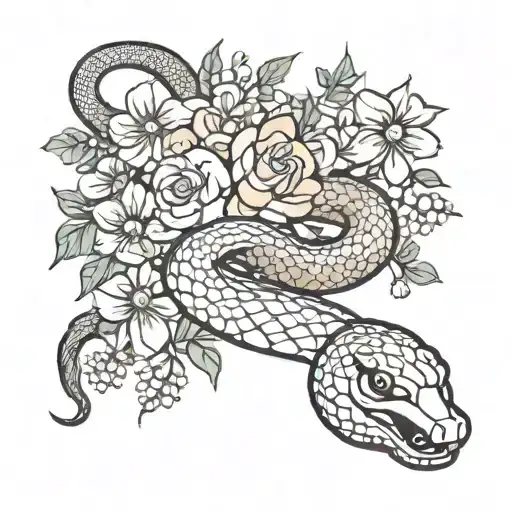 Snake And Flowers On Ankle