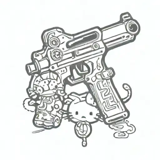 A Hangouts-inspired Tattoo Featuring A Gun And Hello Kitty