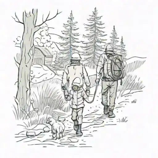 Father And Child Walking Along Trail Carrying The Fire