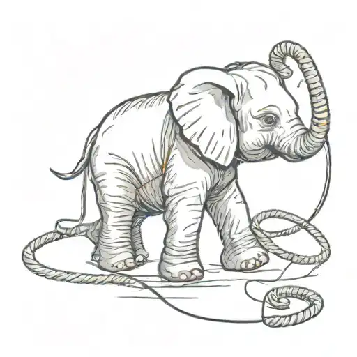 A Baby Elephant Holding A String Forming A Shoe Outline