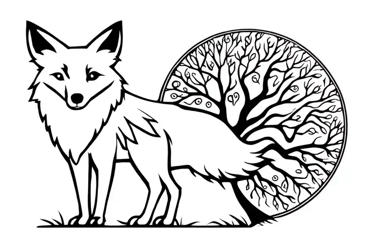 Fox Looking Into The Distance With A Tree Of Life