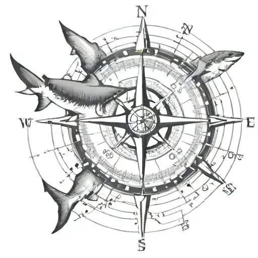 Nautical Compass With A Shark Swallowing The Compass