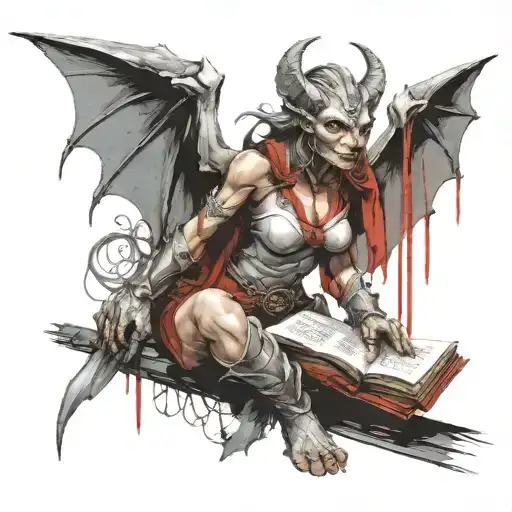 Female Gargoyle Warrior With A Book