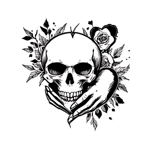 Love Never Again With Skull Holding A Broken Heart