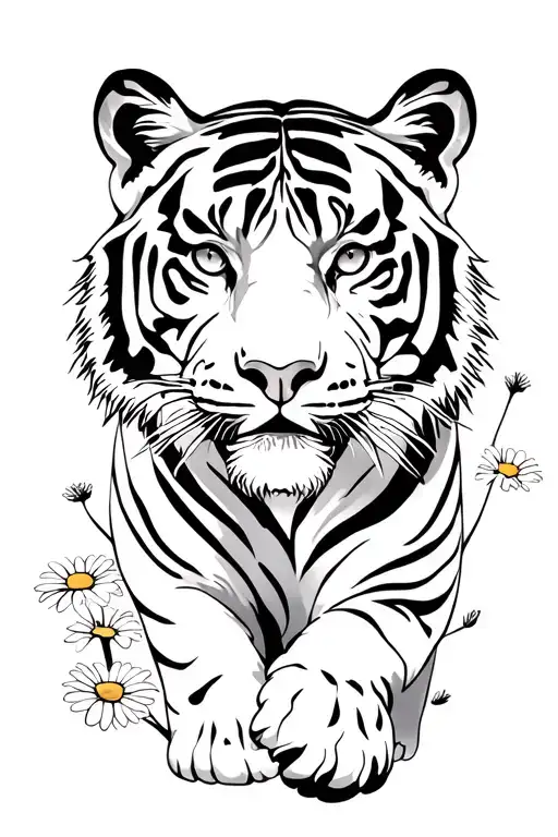 Tiger Walking In Daisies