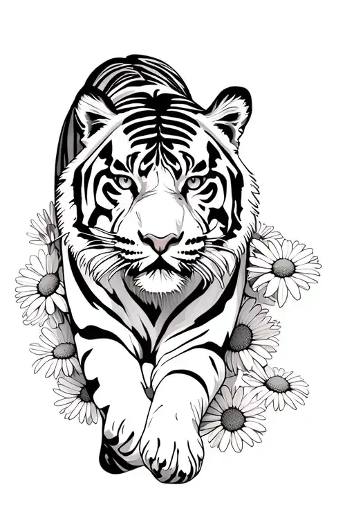 Tiger Walking In Daisies