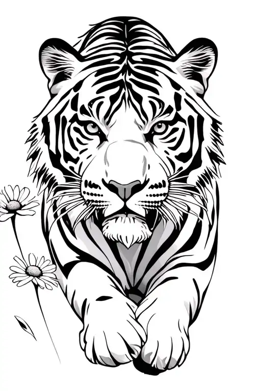 Tiger Walking In Daisies Floating
