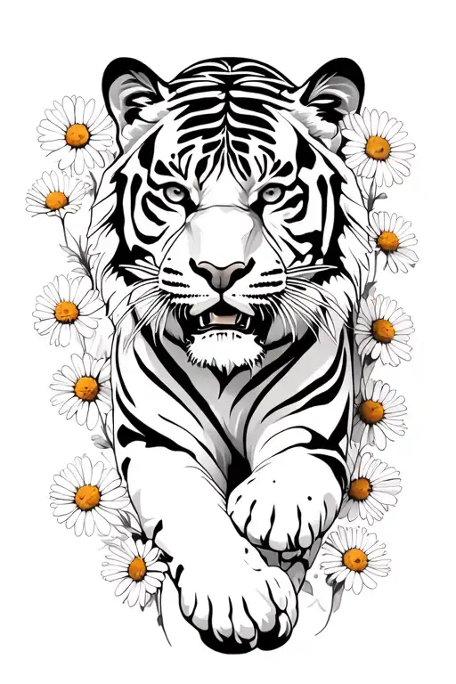 Tiger Walking In Daisies Floating