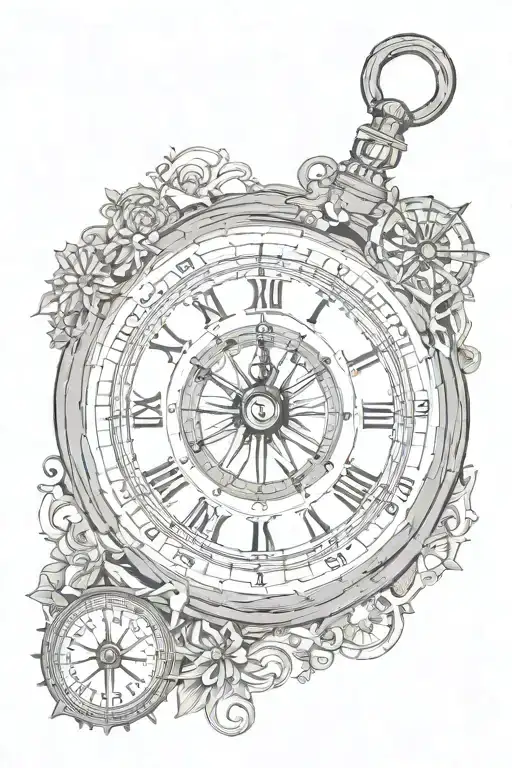 Time Clock And Compass Rose