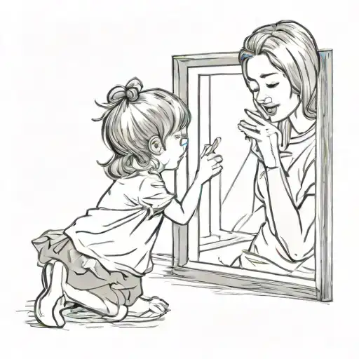 Mom And Kid Looking Into Mirror
