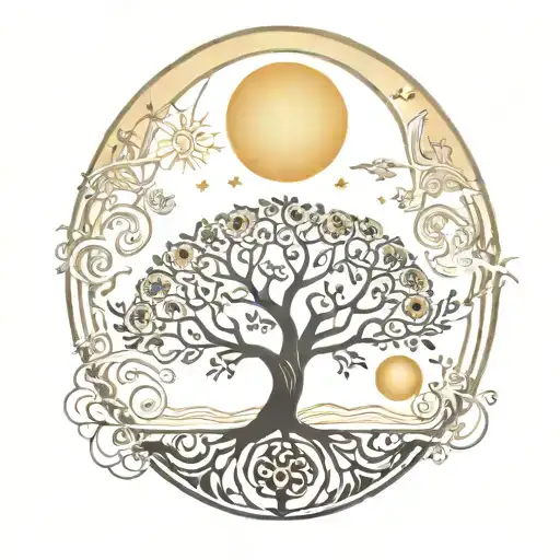 Tree Of Life With Sun And Moon