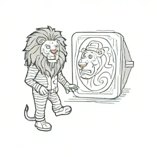 A Man Looking A Mirror And He Sees A A Lion And O A Clown