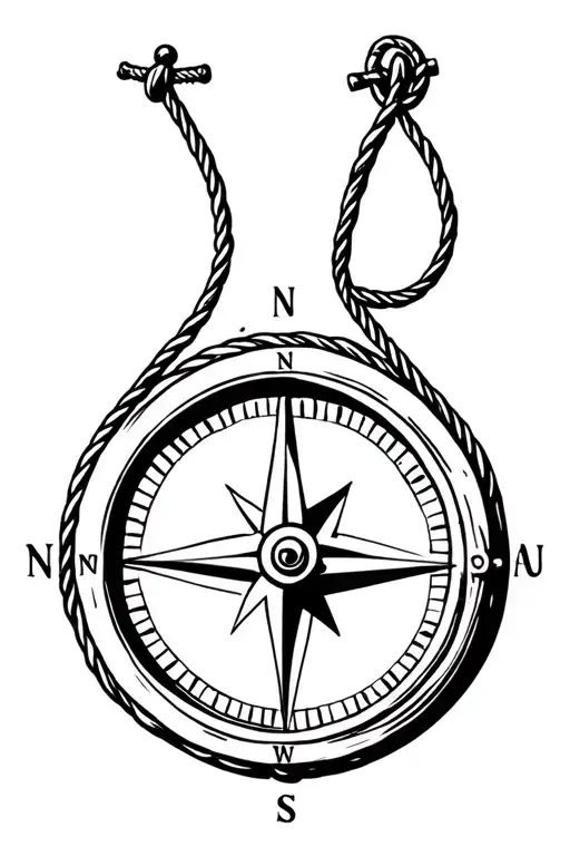 Compass With Anchor Connected With Rope Hanging