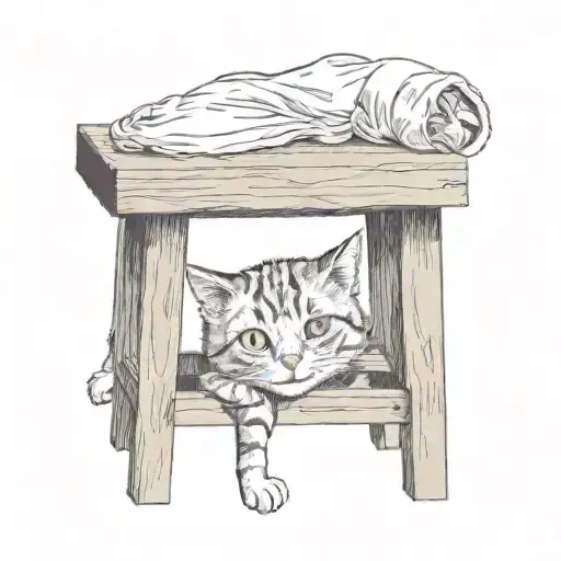 The Cat Is Sitting Under The Stool