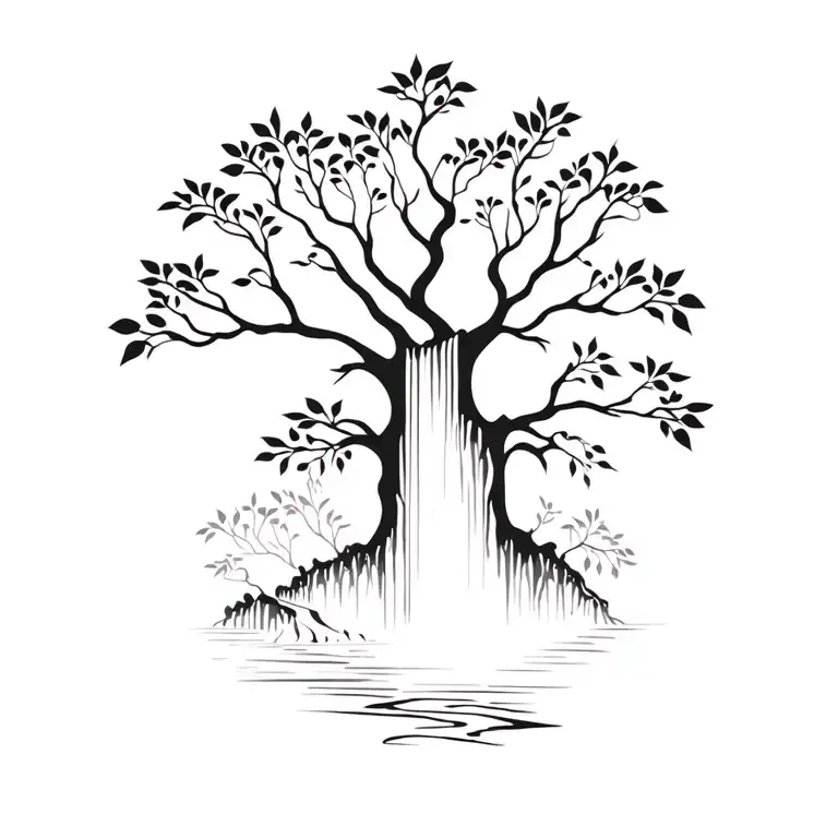 Family Tree With Waterfall