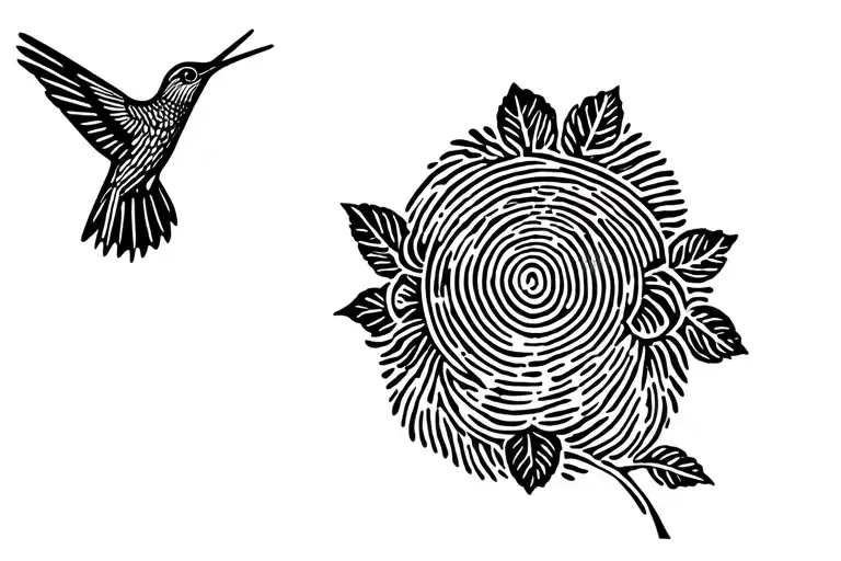 Fingerprint Inside Flower With Hummingbird