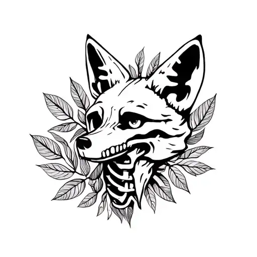 Fox Skeleton Surrounded By Leaves