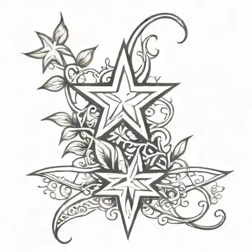 Star And Plant Vines Tattoo For Men Thinner Lines