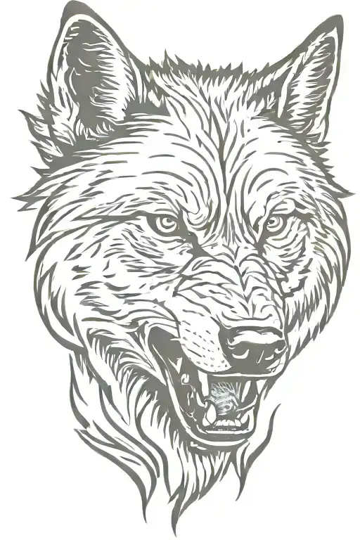 Angry Wolf Head Stencil Art