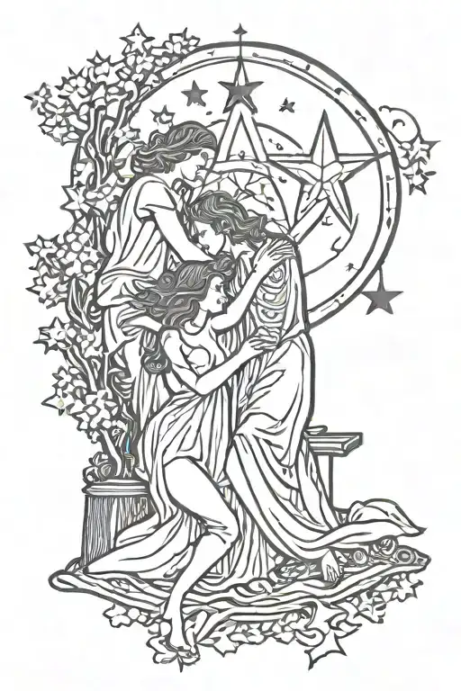Tarot Card With Lovers Under The Star