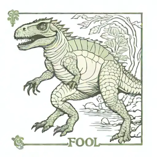 The Fool Tarot Card With Dinosaurs