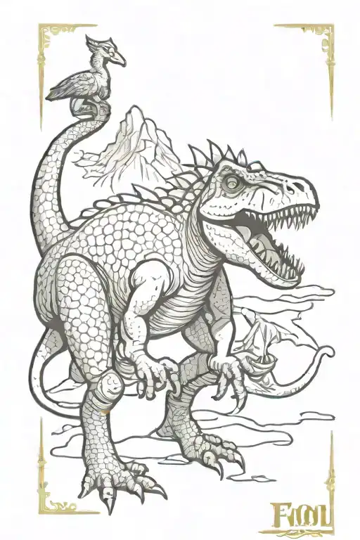 The Fool Tarot Card With Dinosaurs