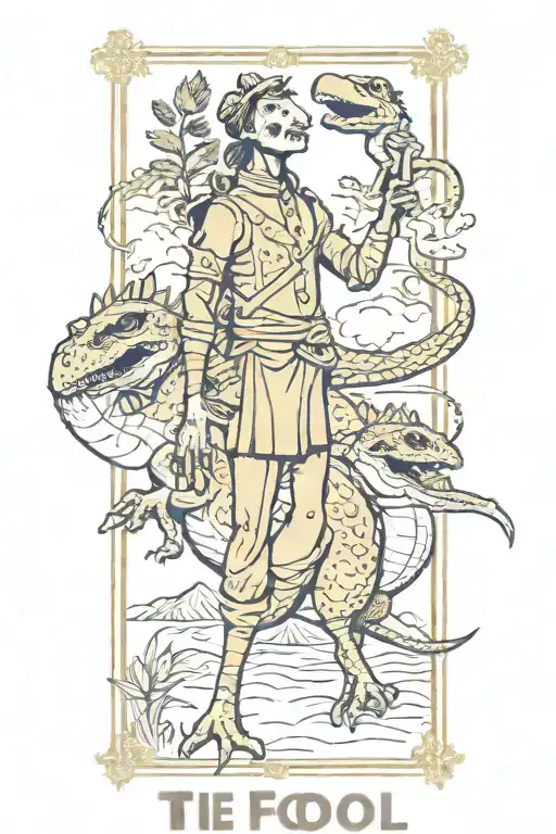 The Fool Tarot Card With Dinosaurs