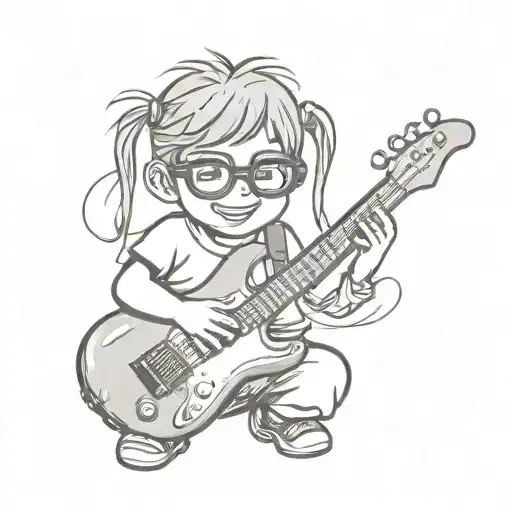 Electro Guitar And Glasses Child Playing