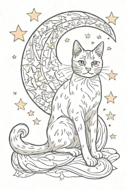 Fullbody Cat Moon Stars
