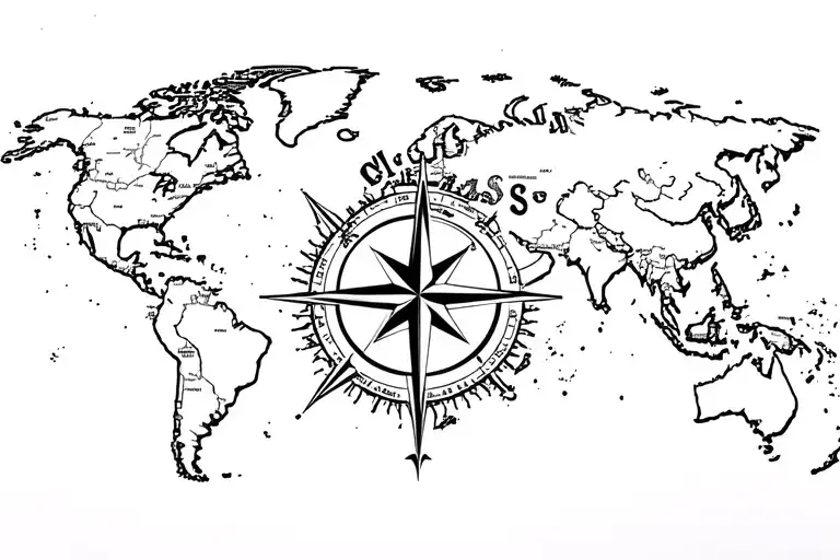 World Map Compass Rose