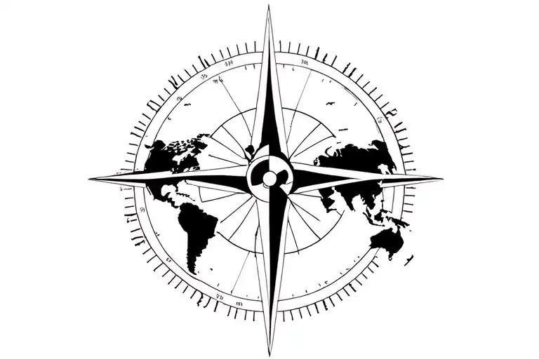 World Map Compass Rose