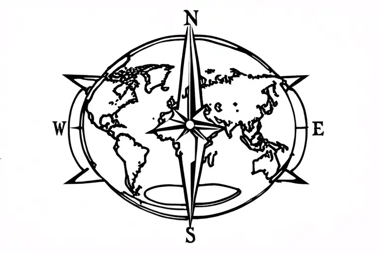 World Map Compass Rose