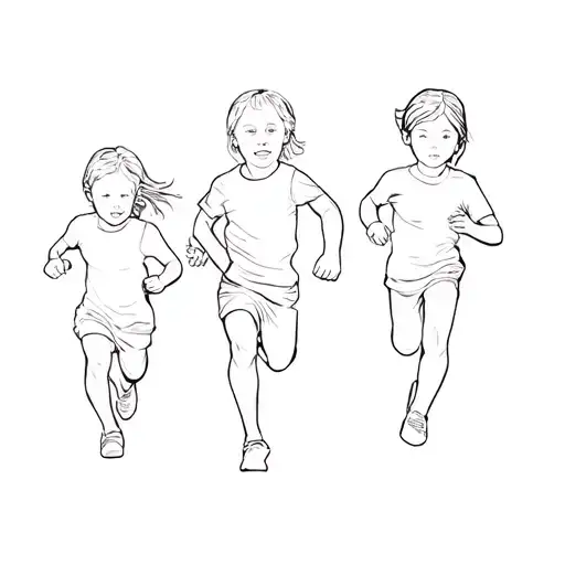 A Group Of Children Running Down A Path