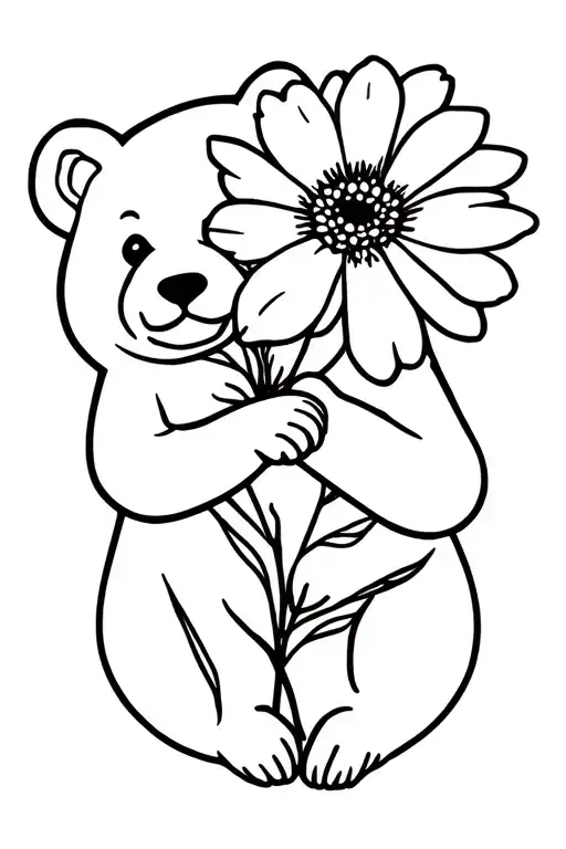 Bear Cub Playing With A Flower