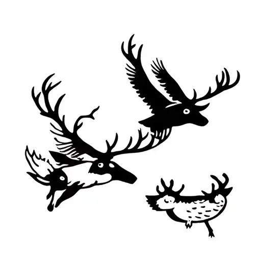 Reindeer And Owl Flying