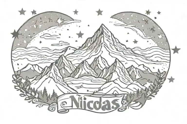 Mountain With Stars And Name Nicolas