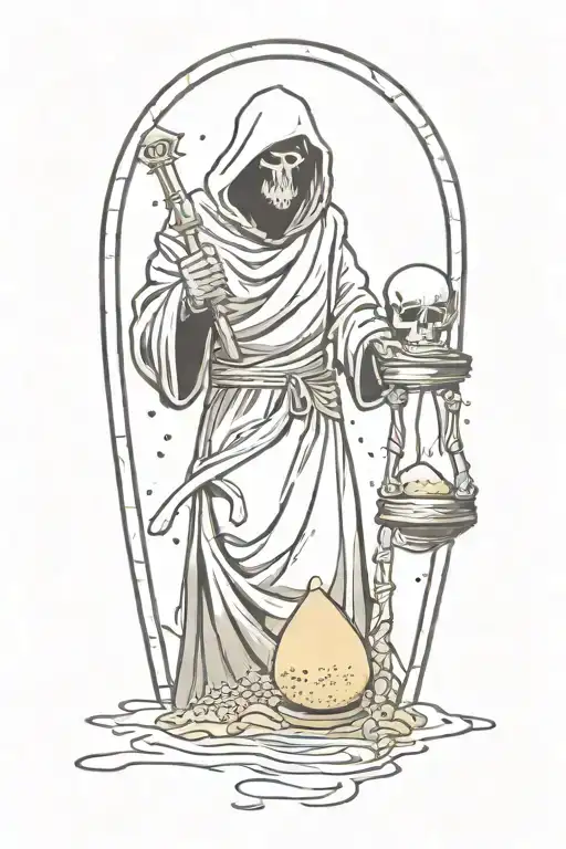 Grim Reaper Sprinkling Sand Into An Hourglass