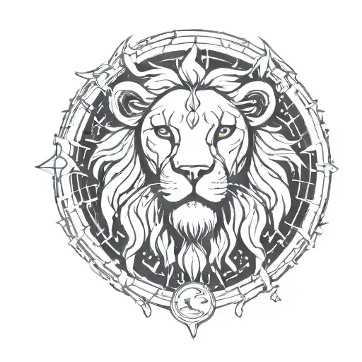 Cyber Sigilism Style Illustration Featuring A Leo Zodiac Sign