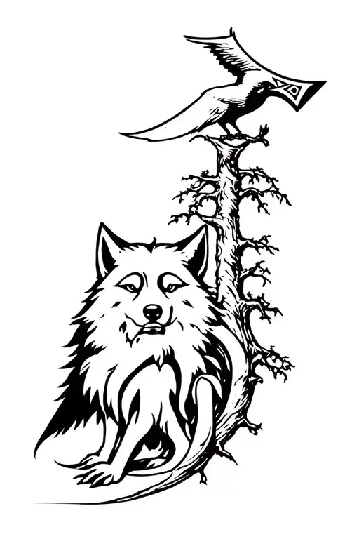 Optical Illusion Intertwining Vigvesir A Wolf Odin A Tree Of Life A Crow And The Viking Axe