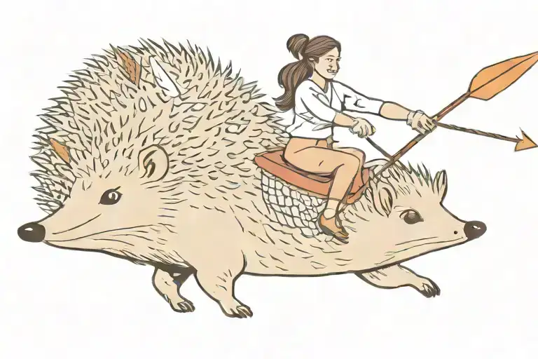 Happy Woman Riding On A Hedgehog With Arrow In A Head