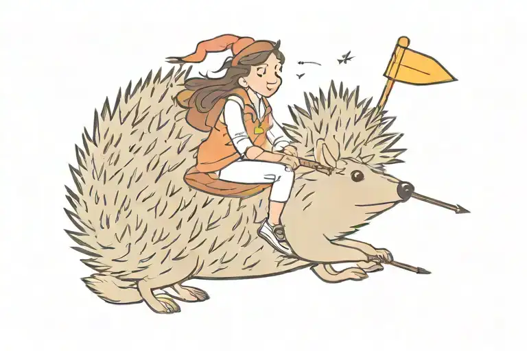 Happy Woman Riding On A Hedgehog With Arrow In A Head