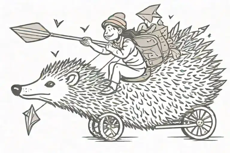 Happy Woman Riding On A Hedgehog With Arrow In A Head