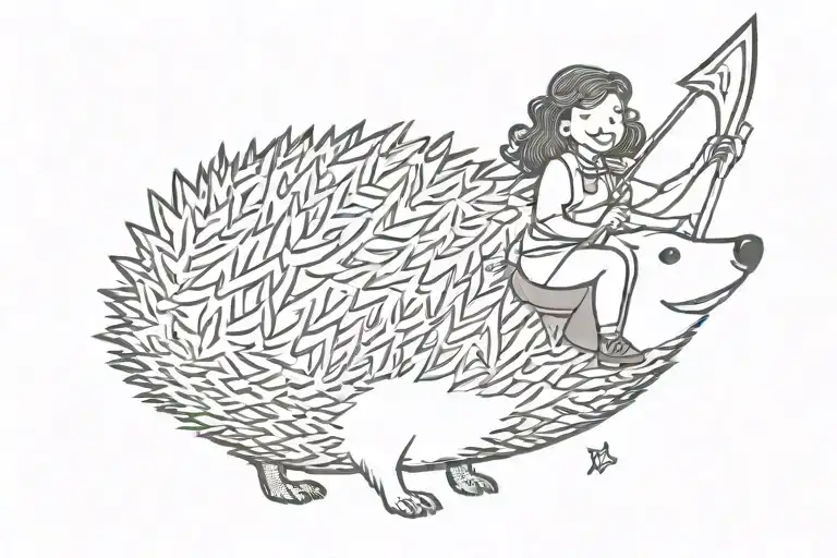 Happy Woman Riding On A Hedgehog With Arrow In A Head