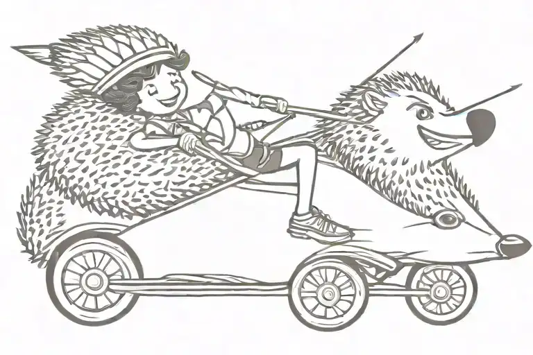 Happy Woman Riding On A Hedgehog With Arrow In A Head
