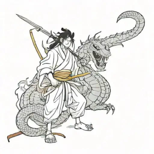 Samarai With Dragon Beside It