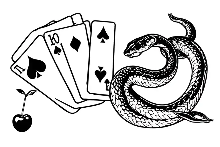 A Snake With Playing Cards And A Cherry With A Creek God Spiral